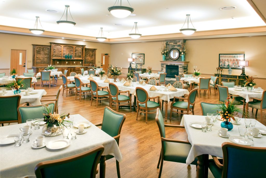 A dining room at a skilled nursing facility